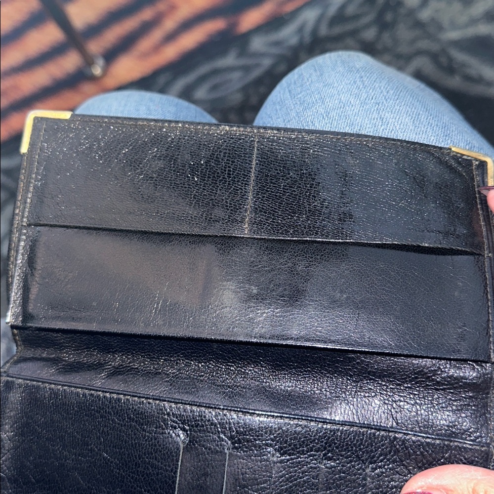 Celine Black Leather long bifold Wallet with Gold Accents / checkbook holder - Picture 8 of 11